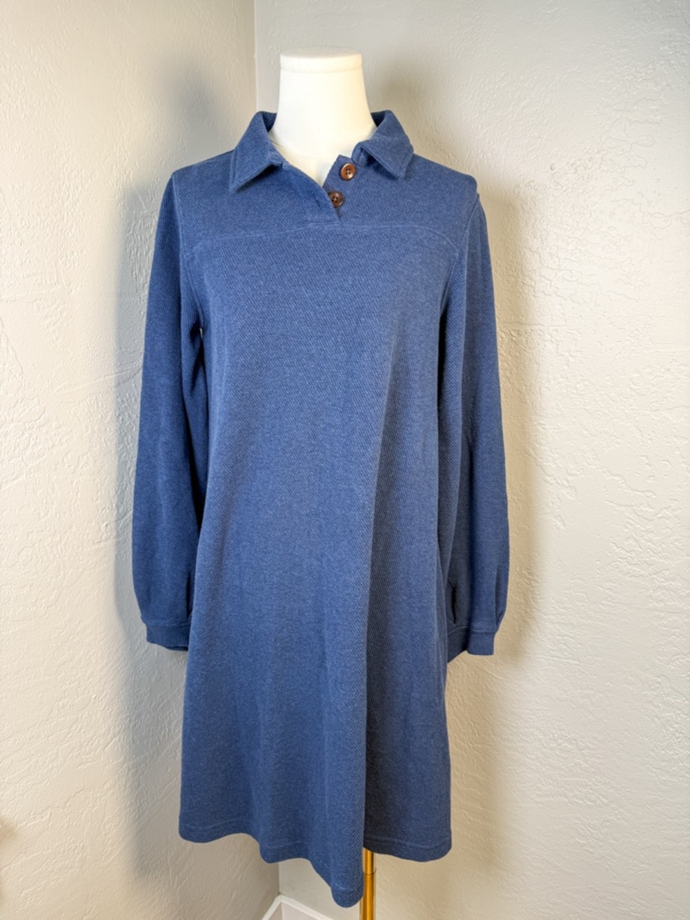 Poetry Blue Knit Casual Relaxed Collared Long Sleeve Shirt Dress Size US 4